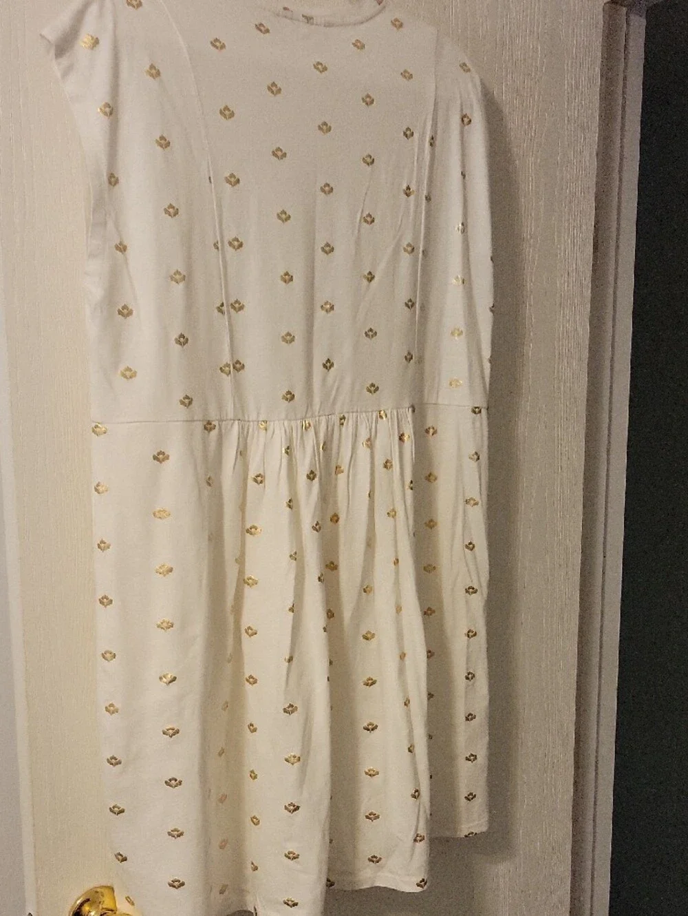 NWT Boden Cream Dress with Gold Foil Motif